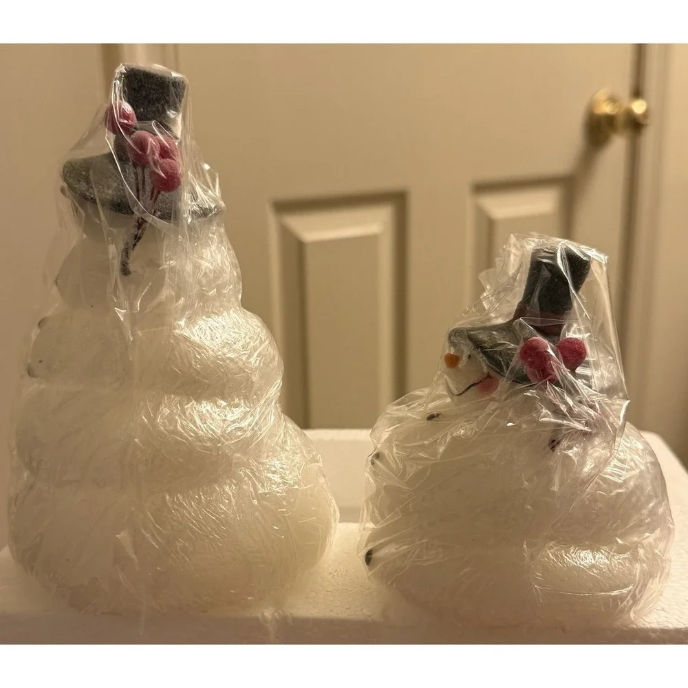 Set Of 2 Illuminated Melted‎ Snowman By Candle Impressions. Deadstock Rare New